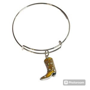 Cowboy Boot Charm Bracelet Silver Plated Cowgirl Brown Enamel Country Western